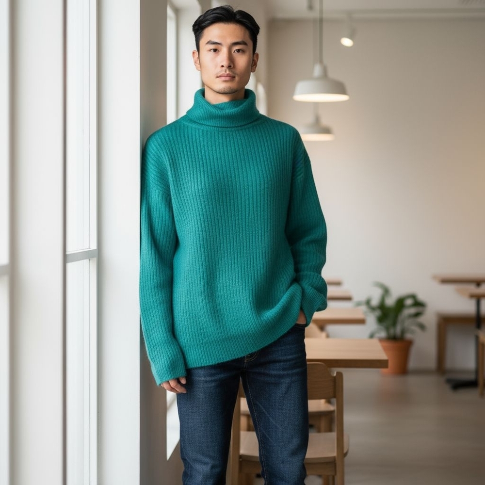United Colors Of Benetton Made in Italy Men's Green Turtleneck Sweater Size 48